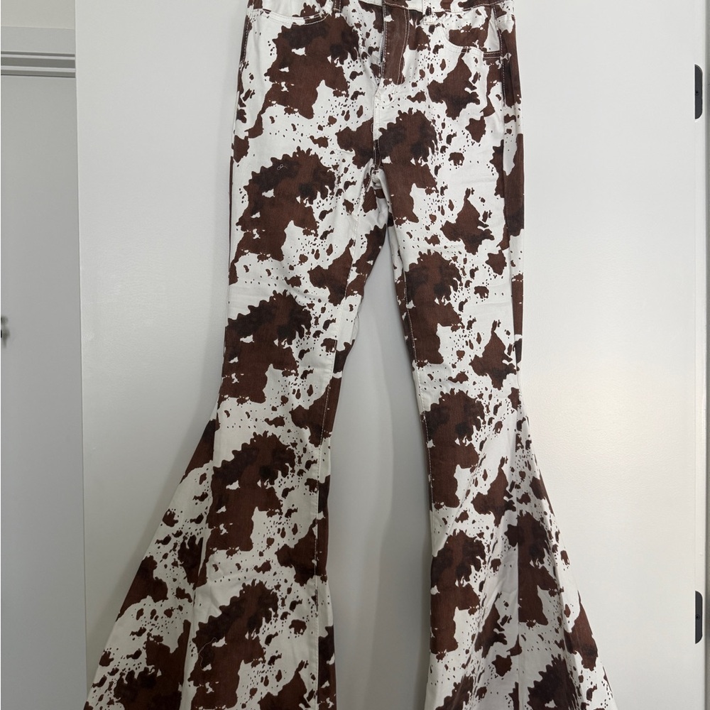 Brown and White Flared Pants